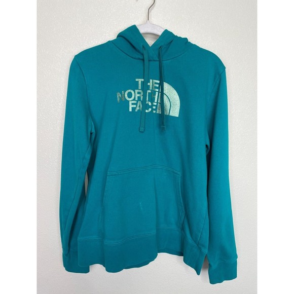 The North Face Medium Hooded Sweater Green Pullover Long Sleeve Pockets Cotton - Picture 1 of 10